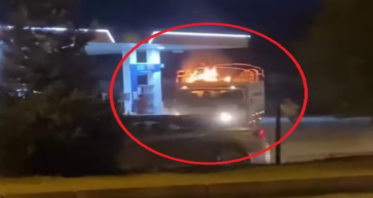 alev alan kamyonet akaryakit istasyonuna girdi 3Vr4MemE